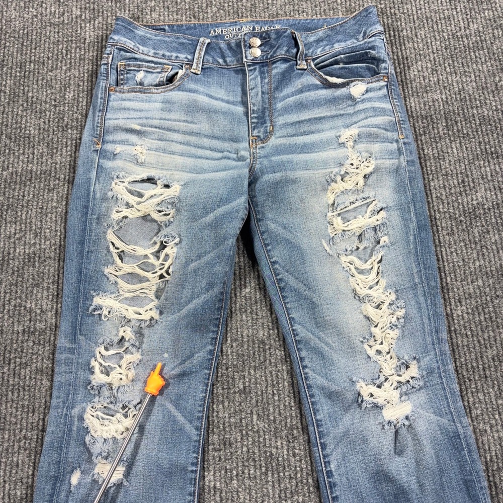 American Eagle Artist Crop Jeans Women 14 Blue Distressed Super Super Stretch - Picture 8 of 14